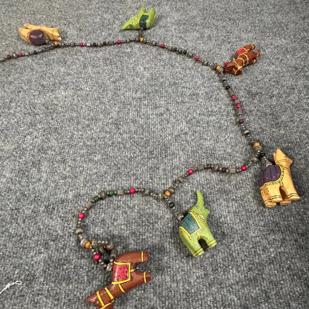 Vintage Hand Painted‎ Wooden Elephant Camel Animal Bead Garland 68 Inch